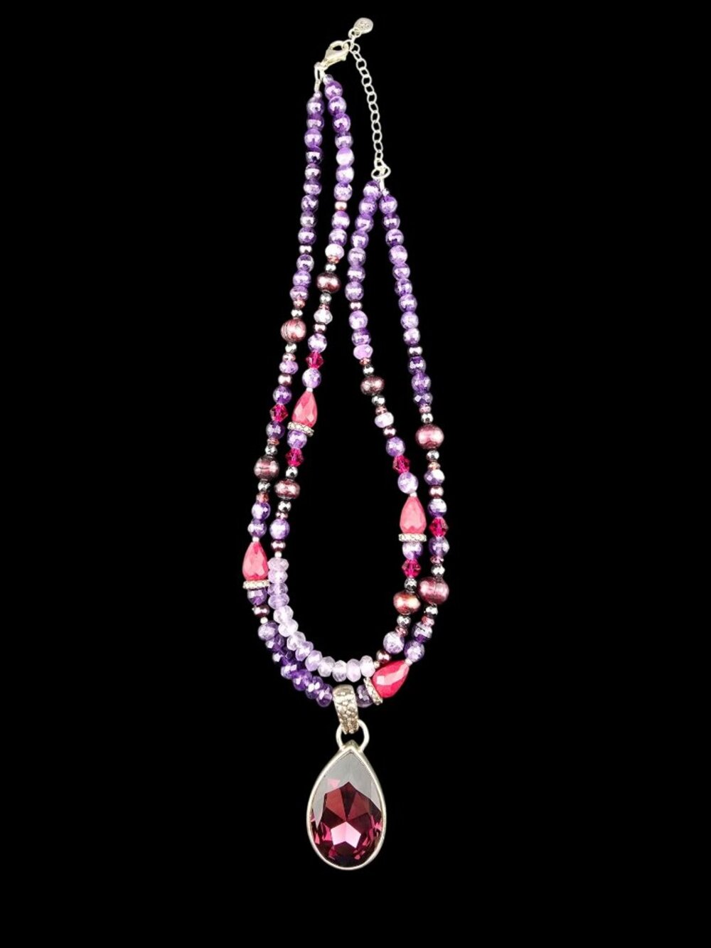 Barse 925 Sterling Silver Purple & Red Faceted Double Strand Necklace 62 grams - Picture 3 of 13